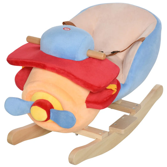 Wooden Rocking Horse Plane, Plush Seat, Sound, Red Rocking Horses Red, Blue and Orange at Gallery Canada