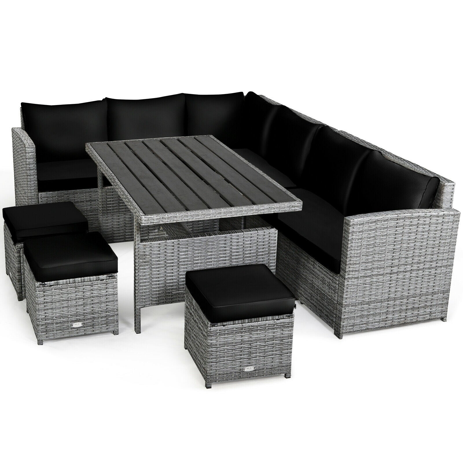 7-Piece Patio Rattan Dining Set, Sectional Sofa, Wicker Ottoman, Black Outdoor Sectionals at Gallery Canada