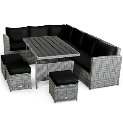 7-Piece Patio Rattan Dining Set, Sectional Sofa, Wicker Ottoman, Black Outdoor Sectionals at Gallery Canada