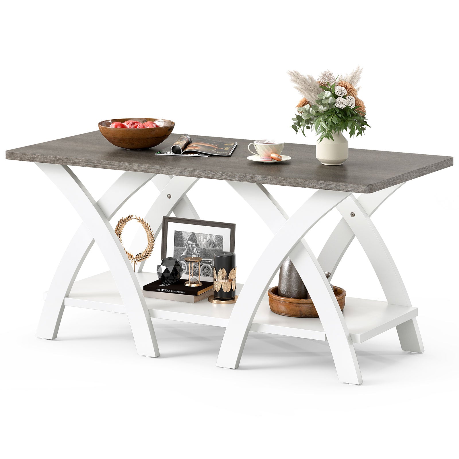 40 Inch Wooden Coffee Table With Storage Shelf, X-Shaped Legs, Gray Coffee Tables Gray at Gallery Canada