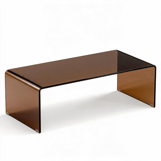 40 Inch Glass Coffee Table, Tempered Glass Top, Round Edges, Dark Brown Coffee Tables Dark Brown at Gallery Canada