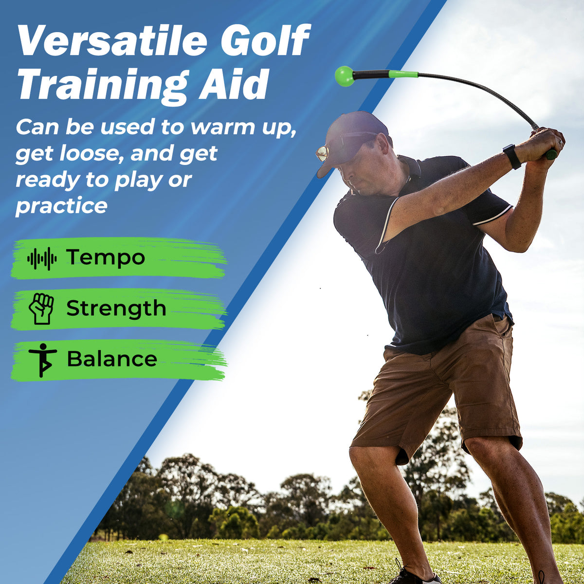 40 Inch Golf Swing Trainer Aid with Weighted Head for Grip Rhythm Balance, Green Golf at Gallery Canada