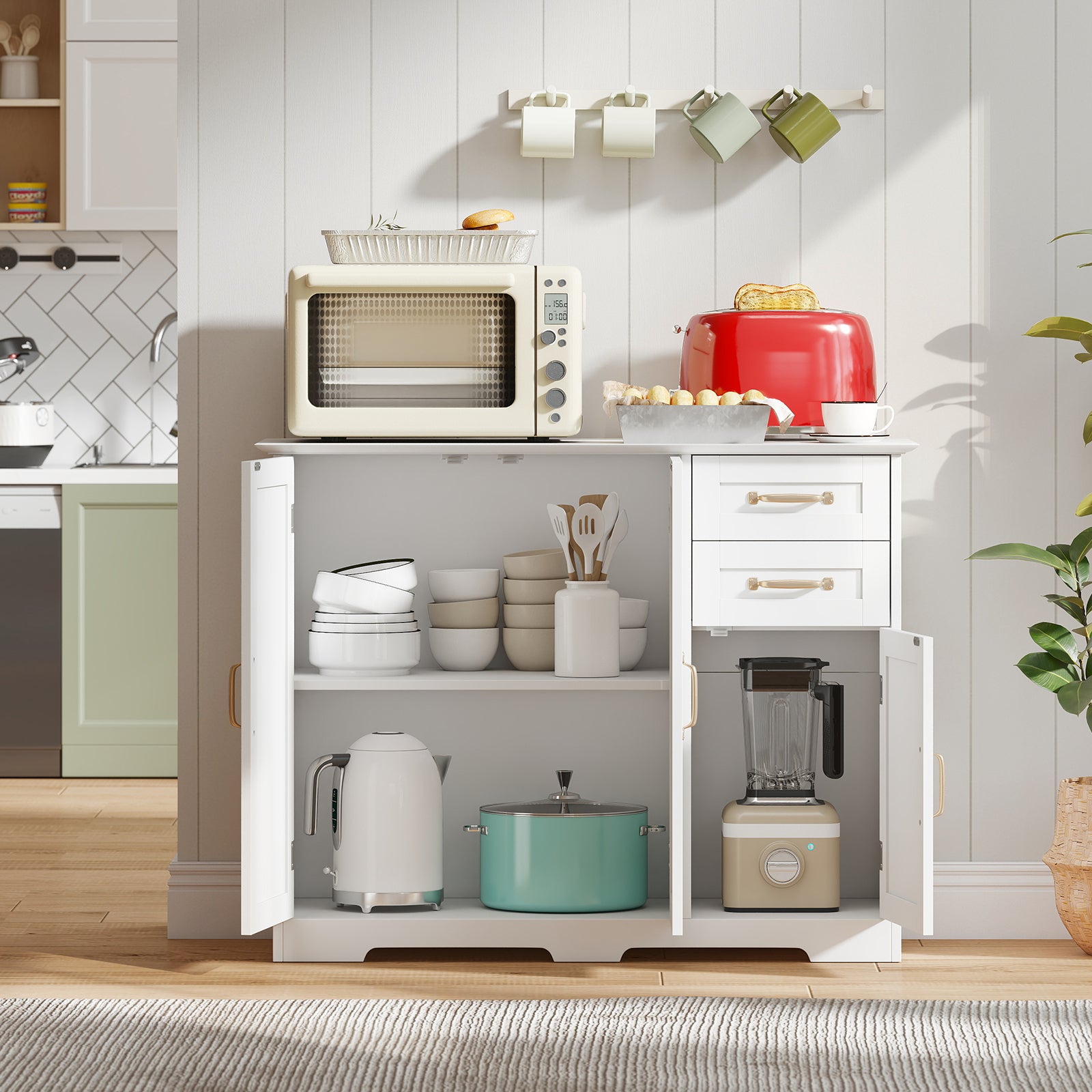 40 Inch Kitchen Sideboard Buffet Cabinet, 2 Drawers, Adjustable Shelf, White Sideboards Cabinets & Buffets at Gallery Canada