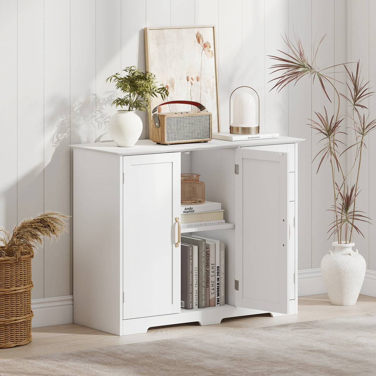 40 Inch Kitchen Sideboard Buffet Cabinet, 2 Drawers, Adjustable Shelf, White Sideboards Cabinets & Buffets at Gallery Canada