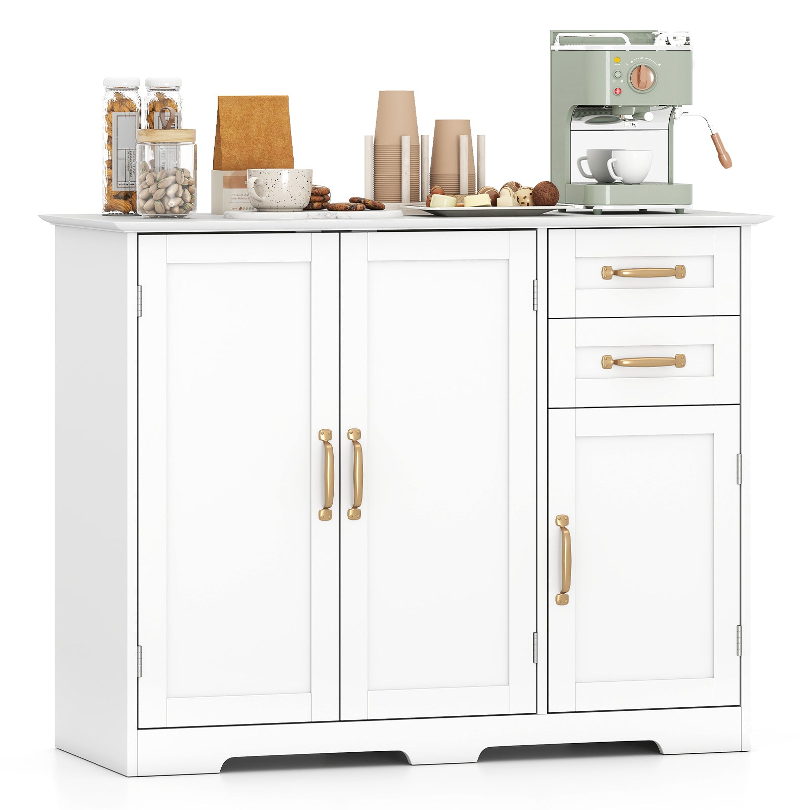 40 Inch Kitchen Sideboard Buffet Cabinet, 2 Drawers, Adjustable Shelf, White Sideboards Cabinets & Buffets at Gallery Canada