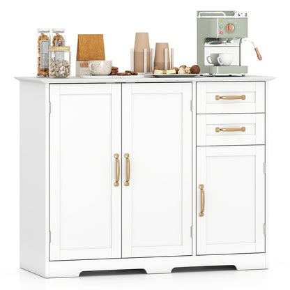 40 Inch Kitchen Sideboard Buffet Cabinet, 2 Drawers, Adjustable Shelf, White Sideboards Cabinets & Buffets at Gallery Canada