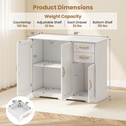40 Inch Kitchen Sideboard Buffet Cabinet, 2 Drawers, Adjustable Shelf, White Sideboards Cabinets & Buffets at Gallery Canada
