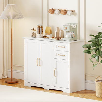 40 Inch Kitchen Sideboard Buffet Cabinet, 2 Drawers, Adjustable Shelf, White Sideboards Cabinets & Buffets at Gallery Canada
