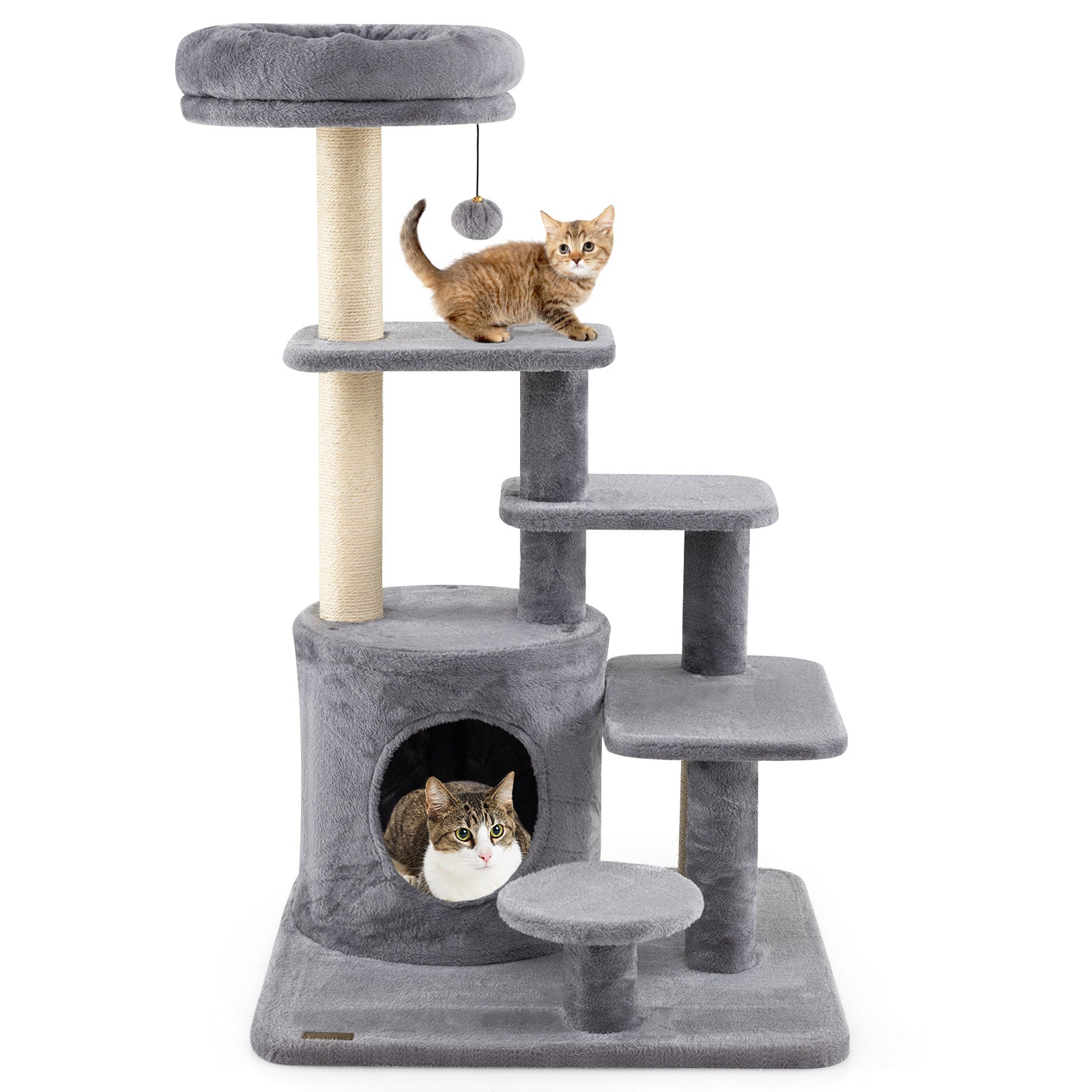 40 Inch Multi-level Cat Tower with Condo and Dangling Jingle Ball-GR, Gray Cat Trees Condos & Scratchers Gray at Gallery Canada