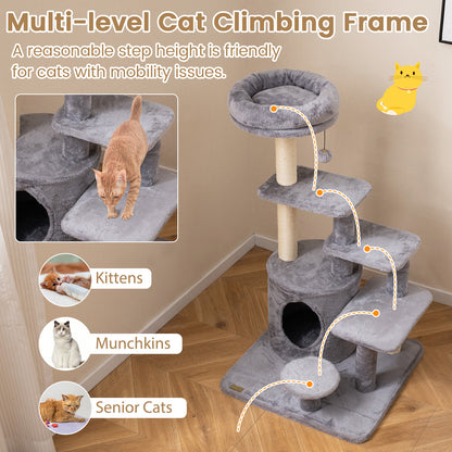 40 Inch Multi-level Cat Tower with Condo and Dangling Jingle Ball-GR, Gray Cat Trees Condos & Scratchers at Gallery Canada