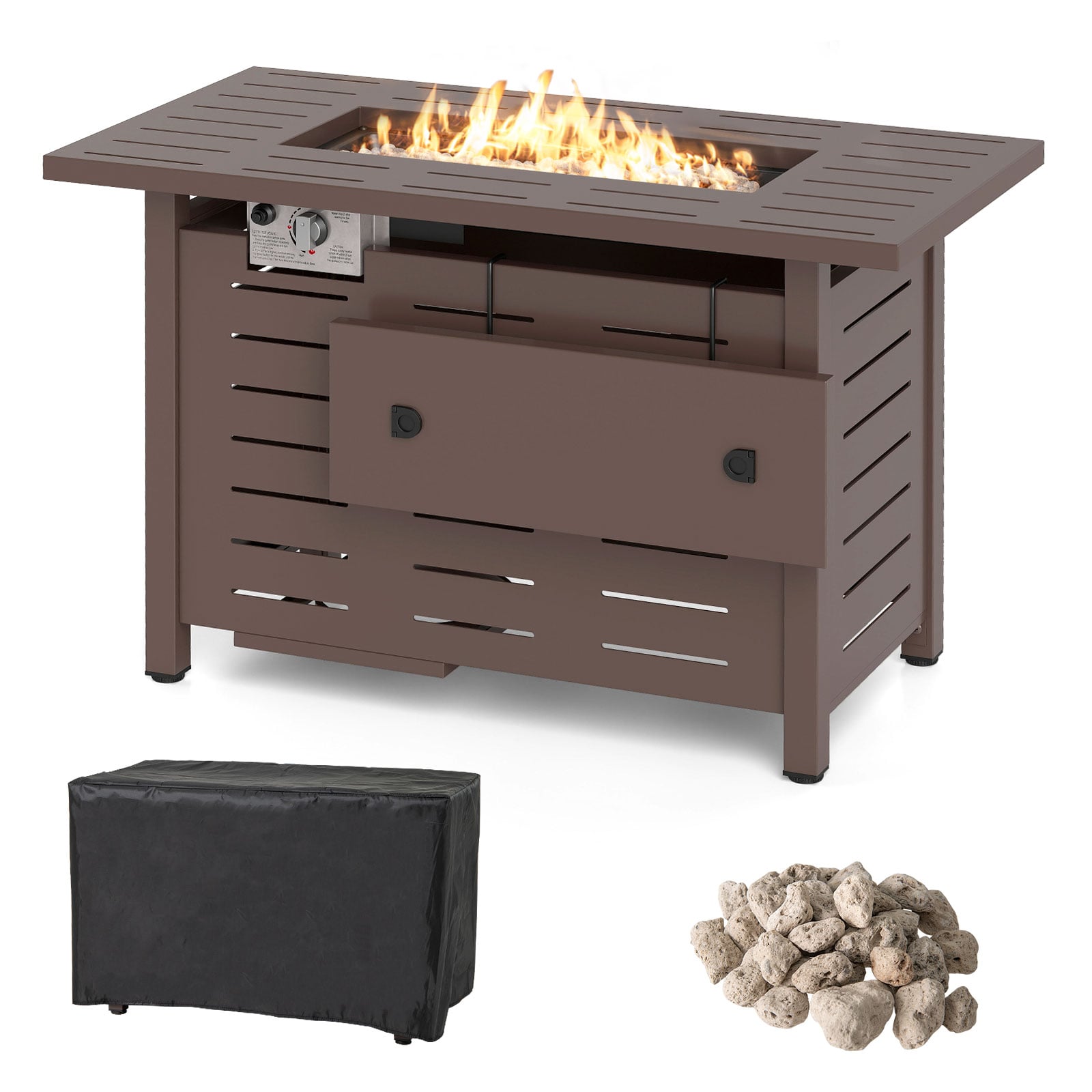 40 Inch Outdoor Propane Fire Pit, Lava Rocks, Brown Fire Pit Tables Brown at Gallery Canada
