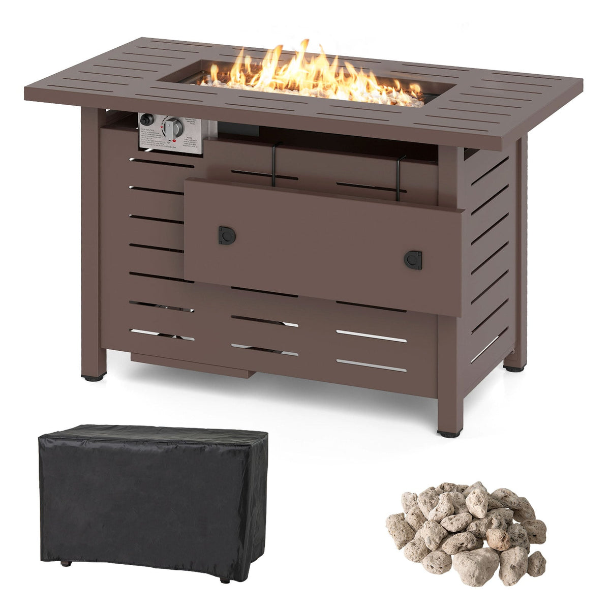 40 Inch Outdoor Propane Fire Pit, Lava Rocks, Brown Fire Pit Tables Brown at Gallery Canada