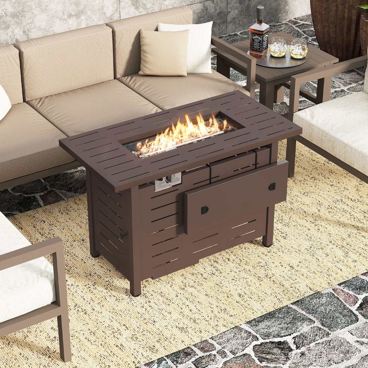 40 Inch Outdoor Propane Fire Pit, Lava Rocks, Brown Fire Pit Tables at Gallery Canada