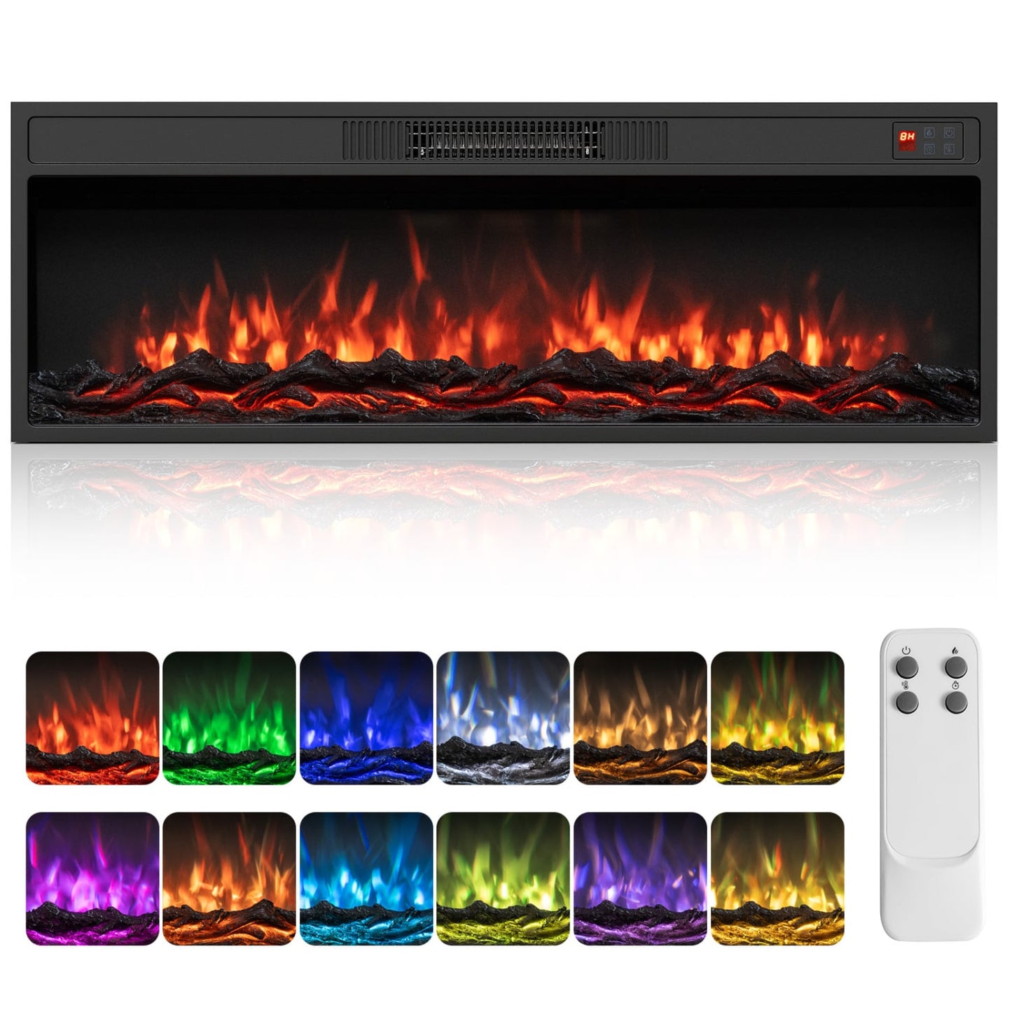 Recessed Electric Fireplace Heater, 40 Inch, Adjustable Flame, Colors