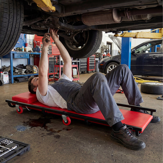 40 Inch Rolling Creeper Cart, Adjustable Backrest, Headrest, Red Garages Red at Gallery Canada