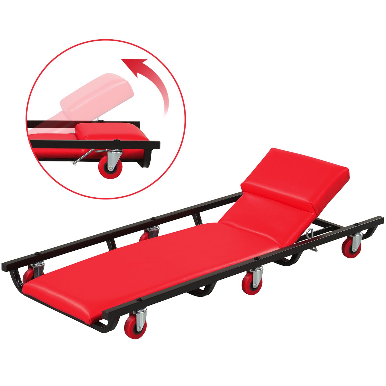 40 Inch Rolling Creeper Cart, Adjustable Backrest, Headrest, Red Garages at Gallery Canada