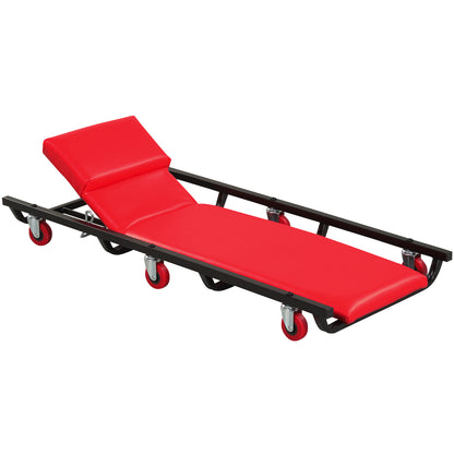 40 Inch Rolling Creeper Cart, Adjustable Backrest, Headrest, Red Garages at Gallery Canada