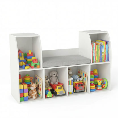 40 Inches Kids Bookshelf with Reading Nook Bookcase with 6 Open Cubes, White Kids Storage White at Gallery Canada