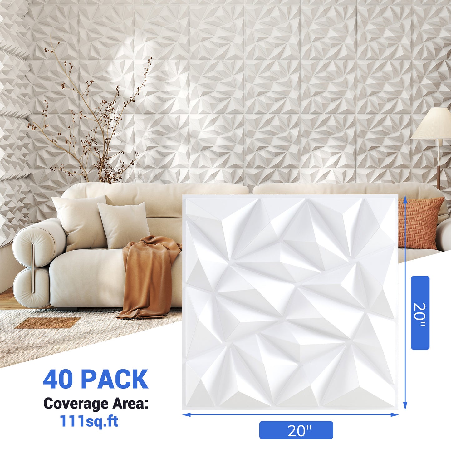 40-Pack 3D Wall Panels, Decorative Diamond Patterns, White Decorative Accessories at Gallery Canada