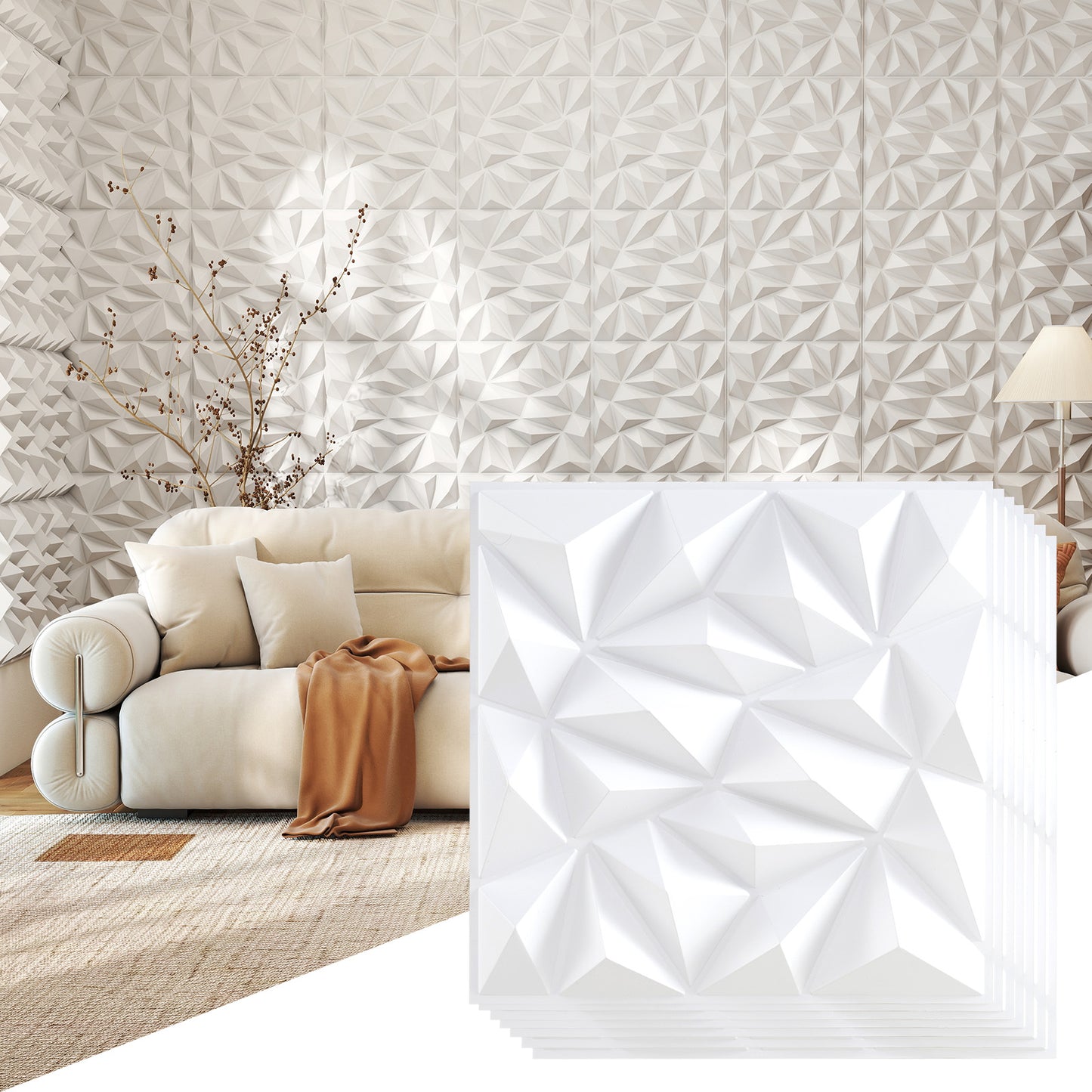 40-Pack 3D Wall Panels, Decorative Diamond Patterns, White Decorative Accessories at Gallery Canada