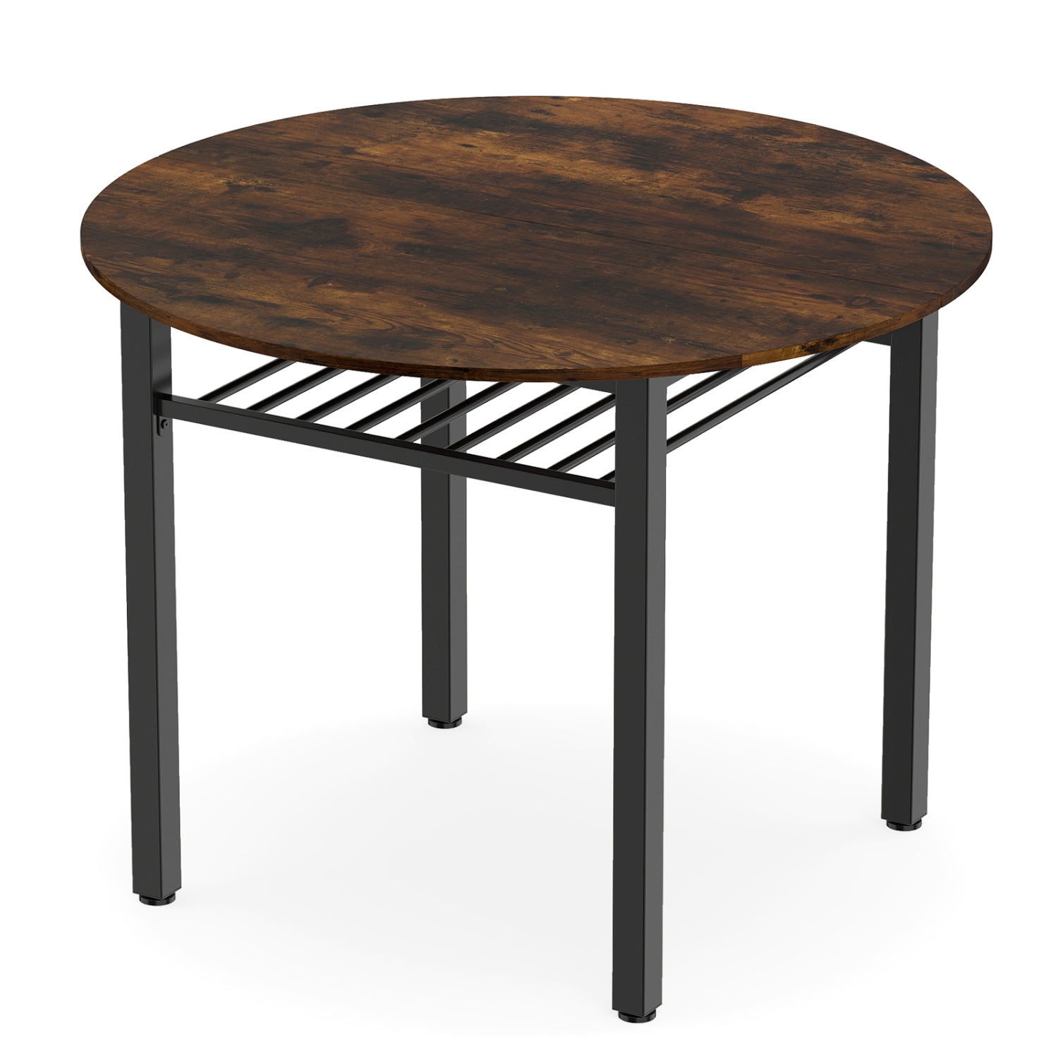 40” Round Kitchen Table with Storage Shelf and Metal Frame for 4 People, Rustic Brown Dining Tables at Gallery Canada