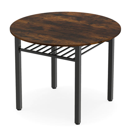 40” Round Kitchen Table with Storage Shelf and Metal Frame for 4 People, Rustic Brown Dining Tables at Gallery Canada