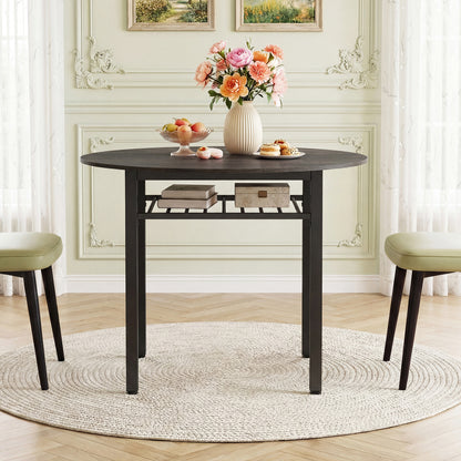 40” Round Kitchen Table with Storage Shelf and Metal Frame for 4 People, Gray Dining Tables at Gallery Canada