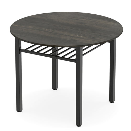 40” Round Kitchen Table with Storage Shelf and Metal Frame for 4 People, Gray