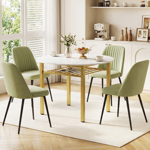 40” Round Kitchen Table with Storage Shelf and Metal Frame for 4 People, White