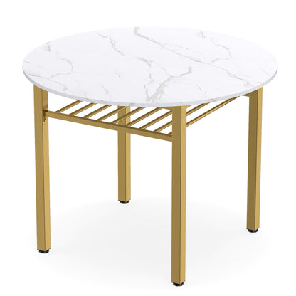 40” Round Kitchen Table with Storage Shelf and Metal Frame for 4 People, White Dining Tables at Gallery Canada