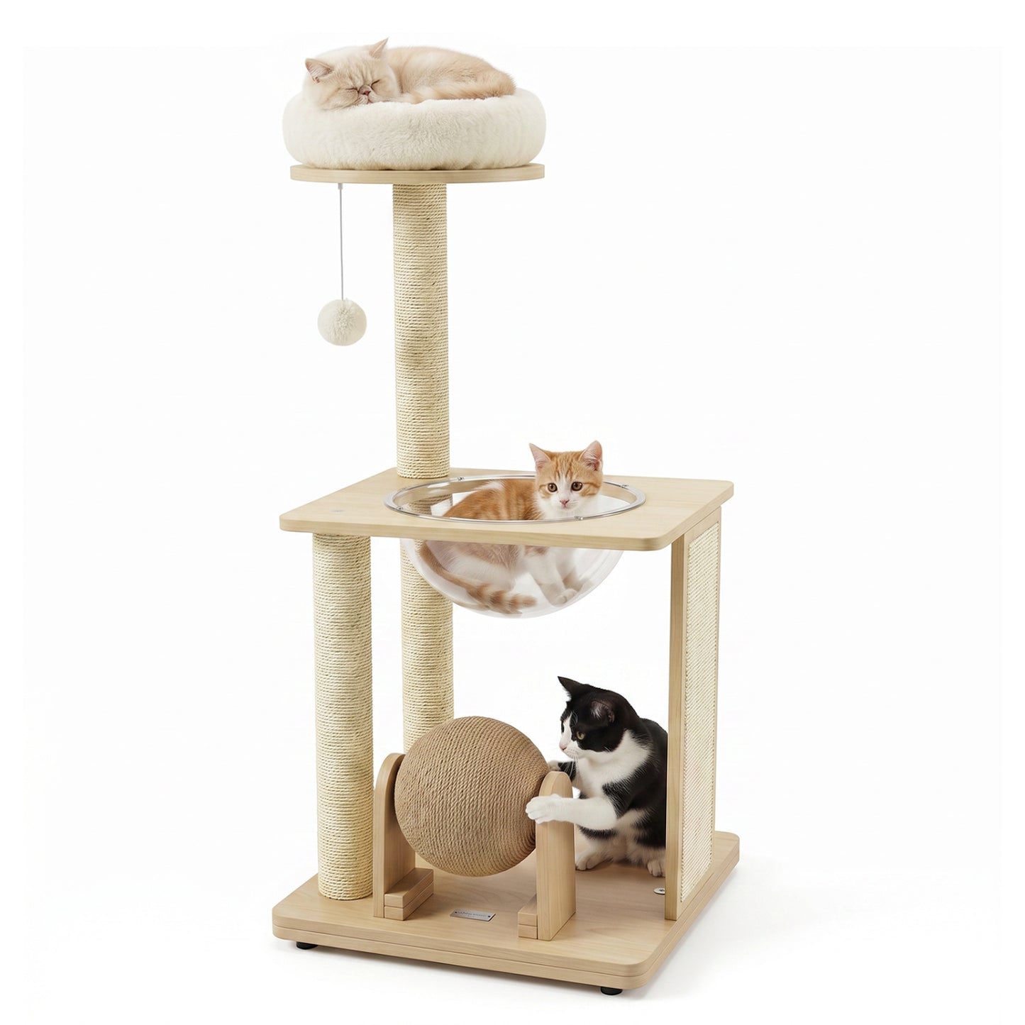40" Solid Wood Cat Tree With Space Capsule & Sisal Posts