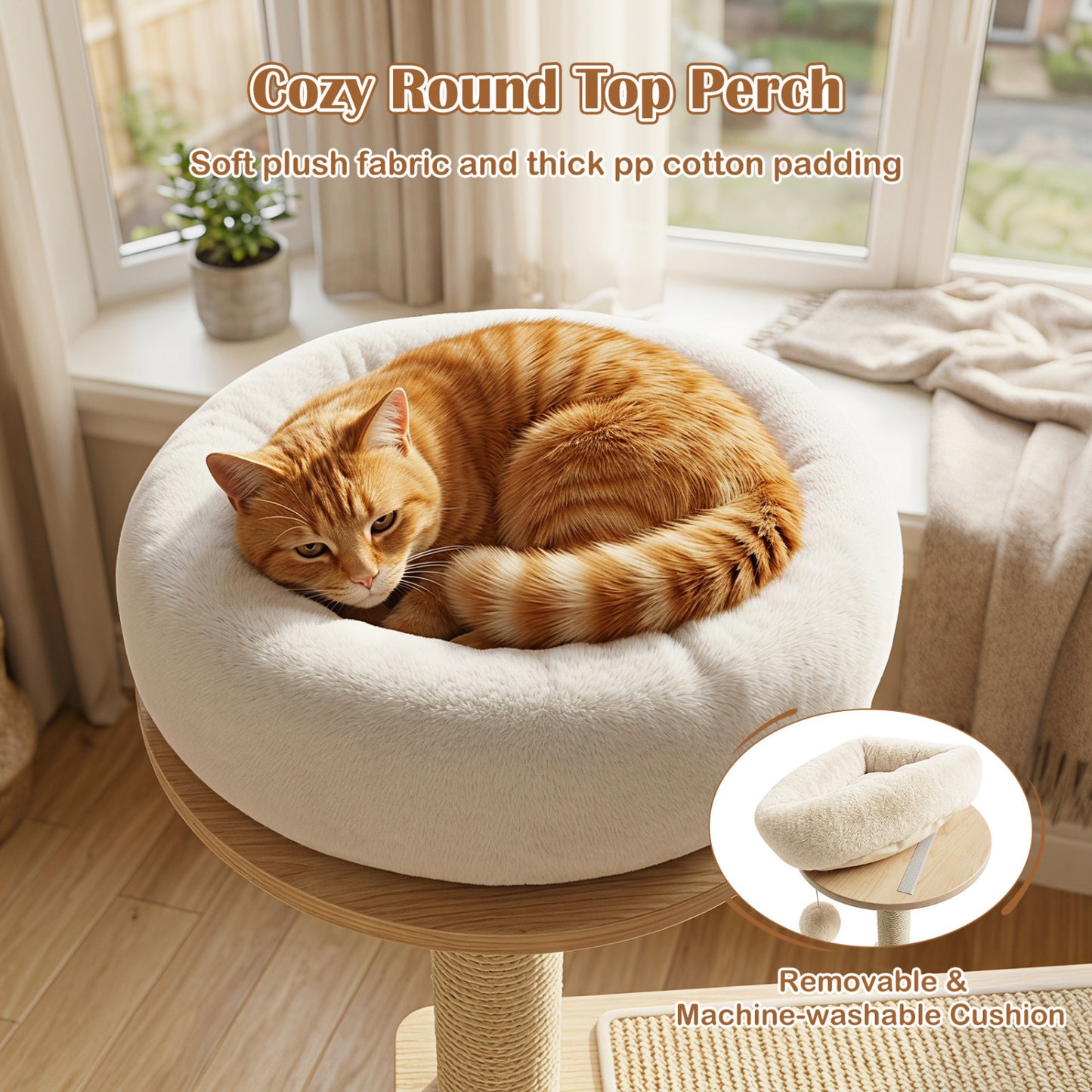 40" Solid Wood Cat Tree With Space Capsule & Sisal Posts