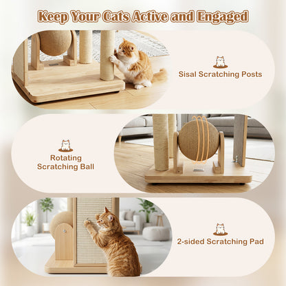 40" Solid Wood Cat Tree With Space Capsule & Sisal Posts
