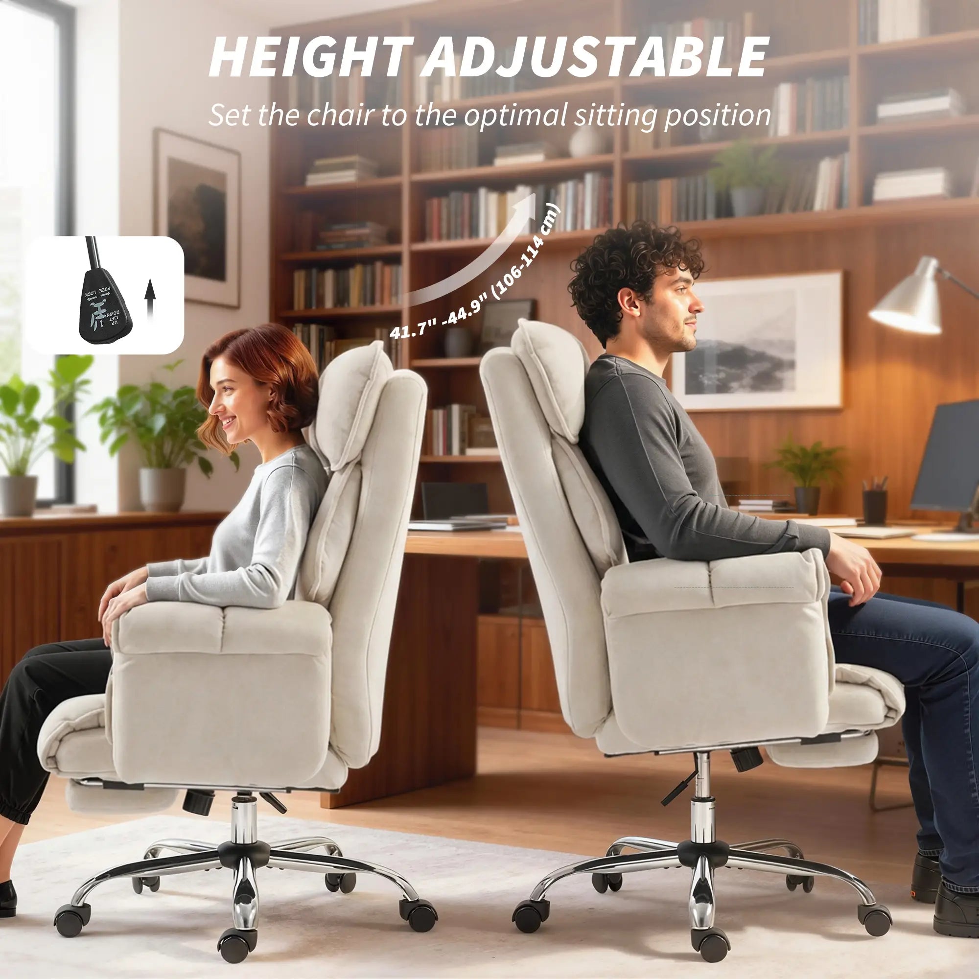 Desk Chair With Footrest, Adjustable Backrest, Cream White, Cream White Executive & Manager Chairs at Gallery Canada
