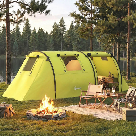 3-4 Person Camping Tent with 2 Rooms, 3000mm Waterproof Portable Family Tent with Carry Bag, Yellow Camping Tents Yellow at Gallery Canada