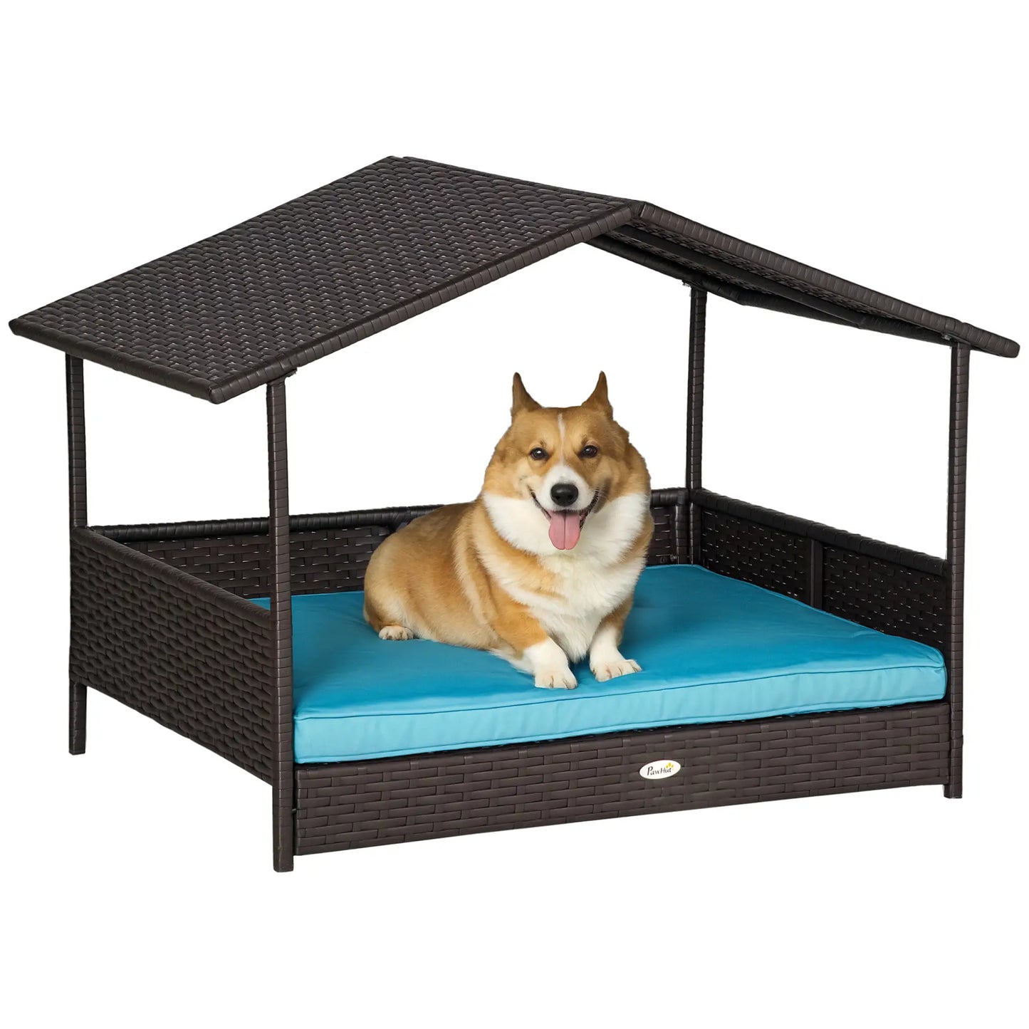 Wicker Pet House Dog Bed, Indoor Outdoor Rattan Furniture with Cushion Houses, Kennels & Pens Blue at Gallery Canada