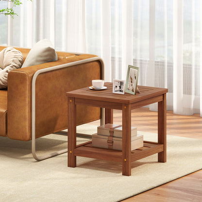2-Tier Outdoor Side Table, Storage Shelf, Natural Patio Coffee Tables at Gallery Canada