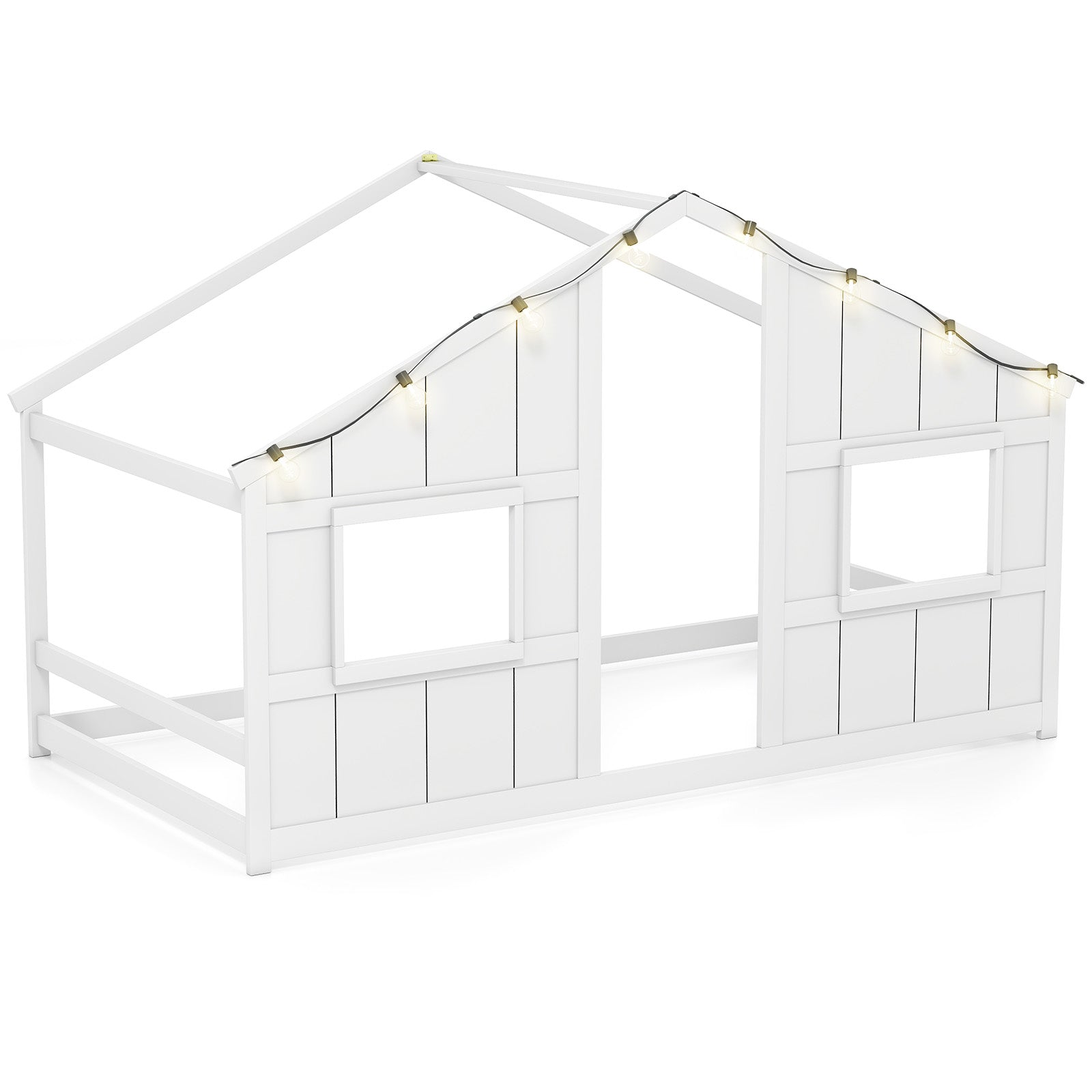 Twin Size House Bed With LED Lights, Montessori Floor Bed, White Toddler Beds at Gallery Canada