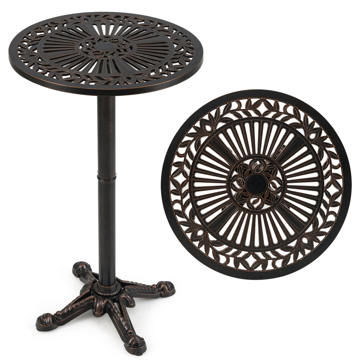41.5 Inch Patio Round Bar Table Cast Aluminum Bistro Table for Garden, Bronze Patio Coffee Tables at Gallery Canada