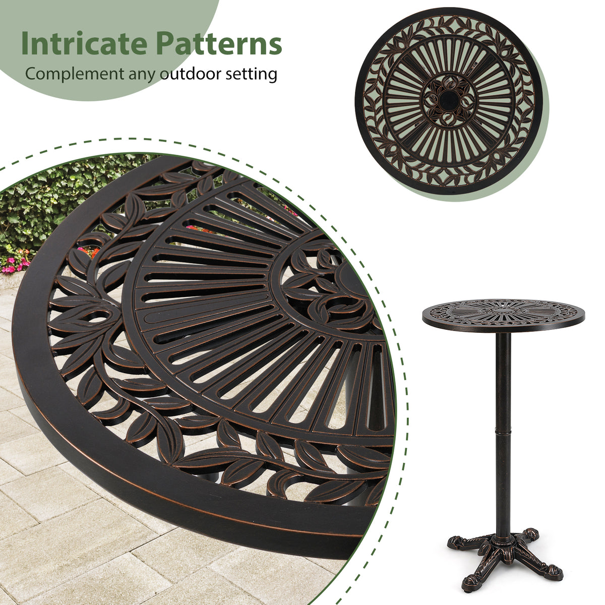 41.5 Inch Patio Round Bar Table Cast Aluminum Bistro Table for Garden, Bronze Patio Coffee Tables at Gallery Canada