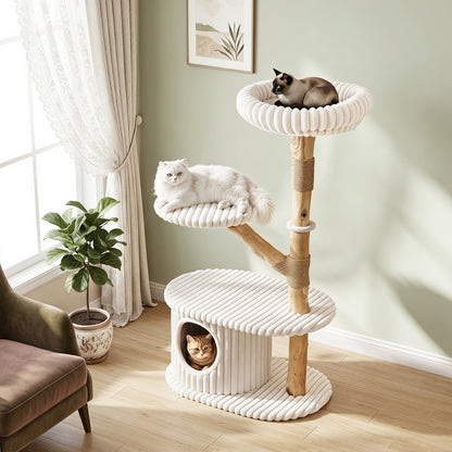 Tour à chat moderne, branches en bois véritable, poteaux à gratter, 41 po, beige