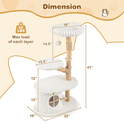 Tour à chat moderne, branches en bois véritable, poteaux à gratter, 41 po, beige