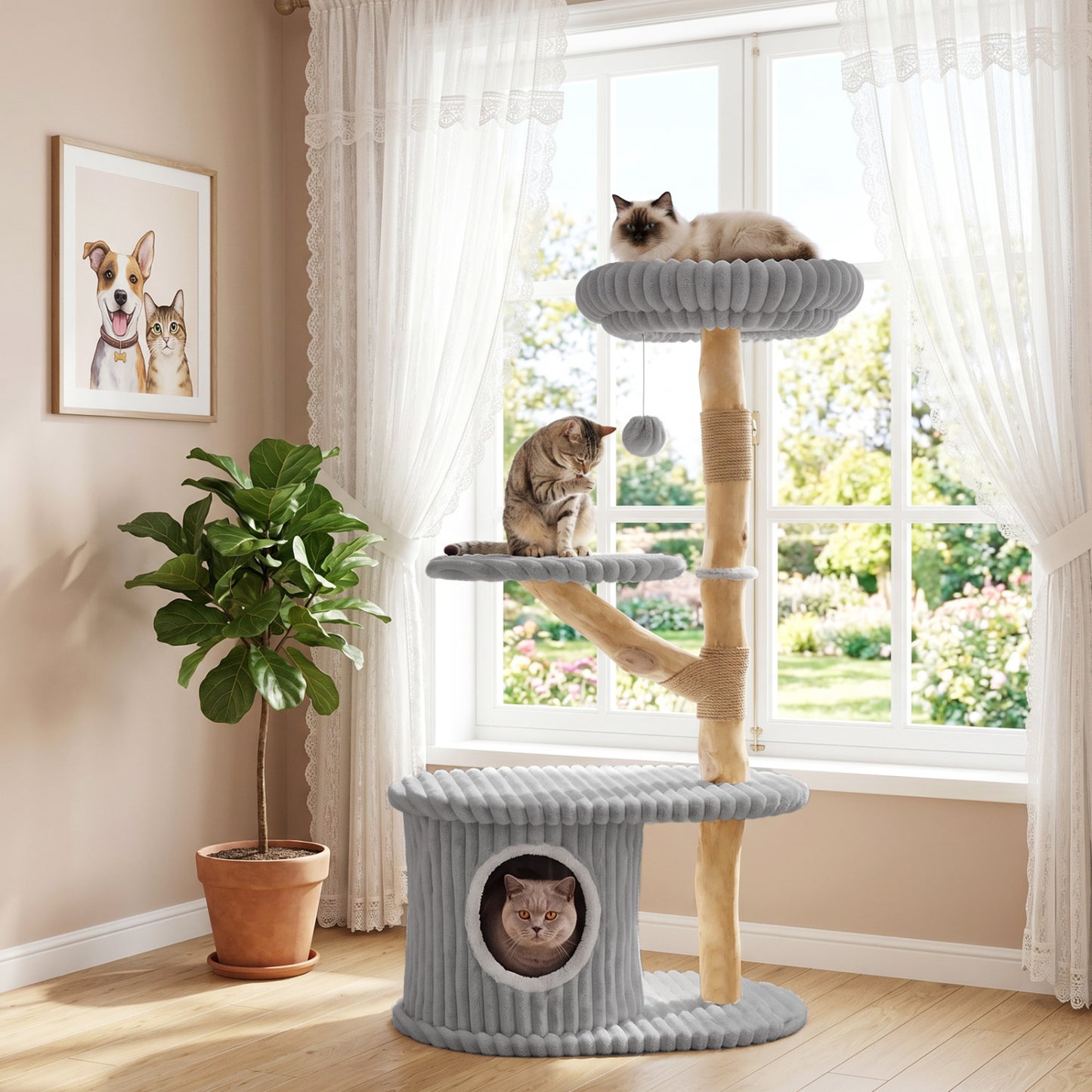 Modern Cat Tower, 41 Inch with Scratching Posts, Gray