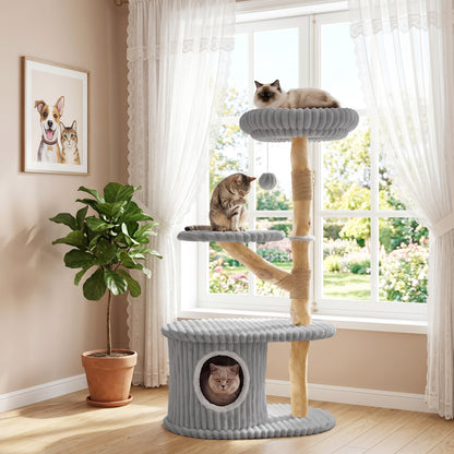 Modern Cat Tower, 41 Inch with Scratching Posts, Gray
