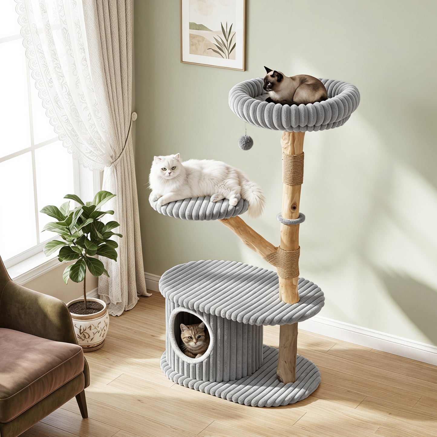 Modern Cat Tower, 41 Inch with Scratching Posts, Gray