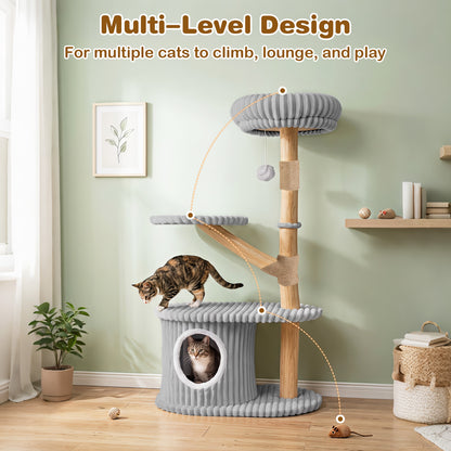 Modern Cat Tower, 41 Inch with Scratching Posts, Gray