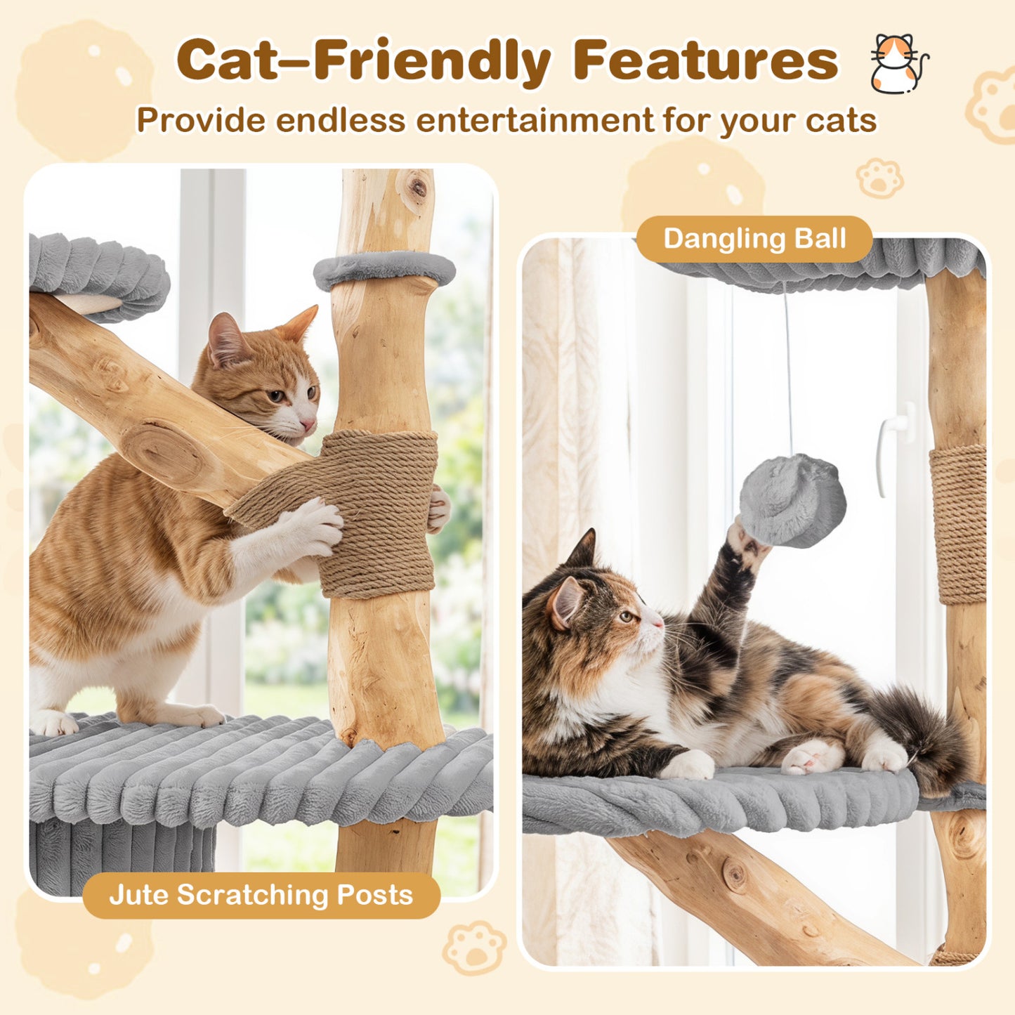 Modern Cat Tower, 41 Inch with Scratching Posts, Gray