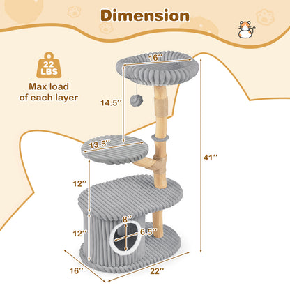 Modern Cat Tower, 41 Inch with Scratching Posts, Gray