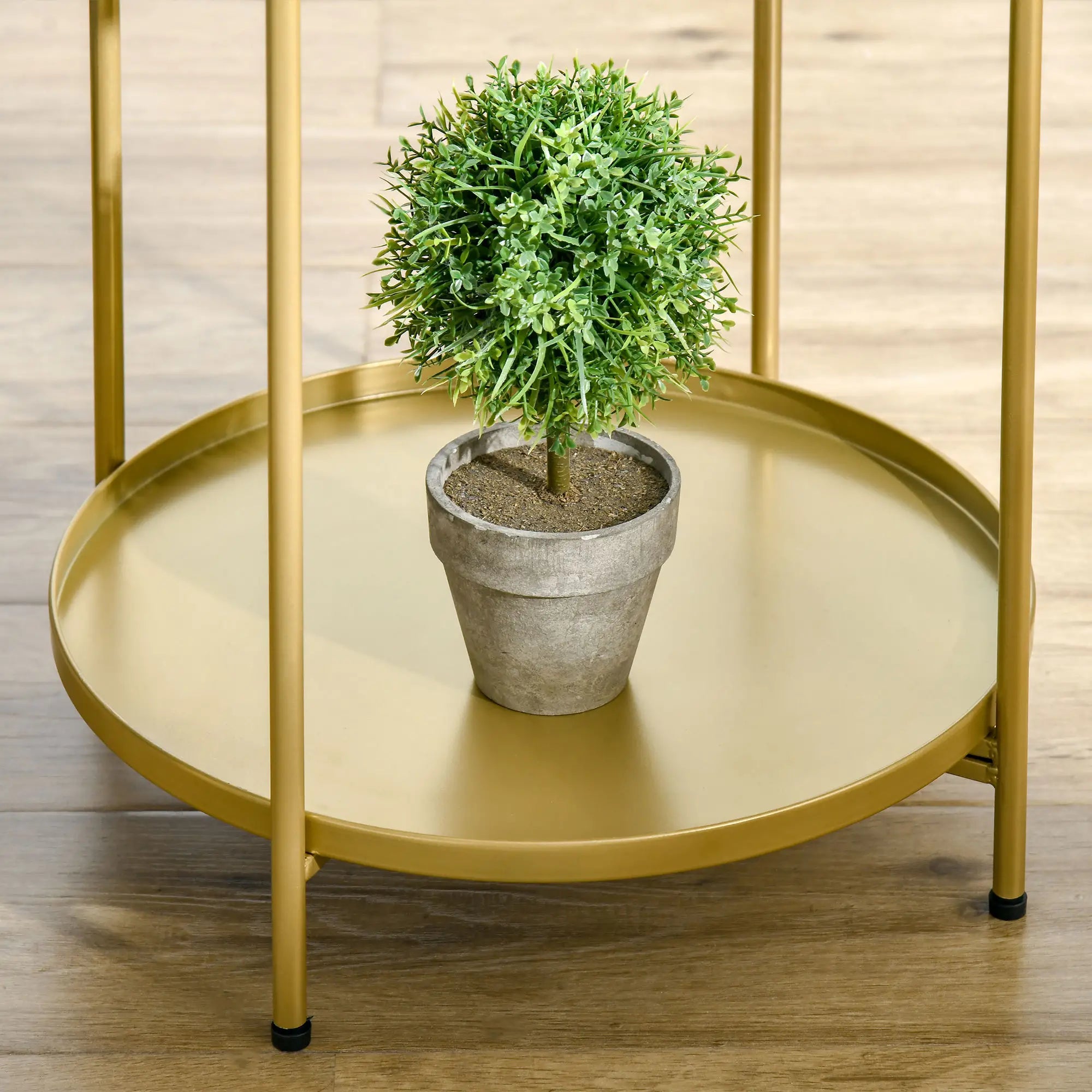 2-Tier Gold Side Table, Round Nightstand, Removable Trays, Folding Metal Frame, Gold Side Tables at Gallery Canada