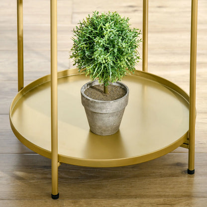 2-Tier Gold Side Table, Round Nightstand, Removable Trays, Folding Metal Frame, Gold Side Tables at Gallery Canada